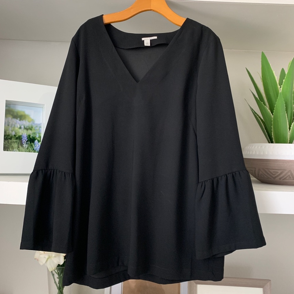 Black Bell Sleeve Top - Picture 3 of 4